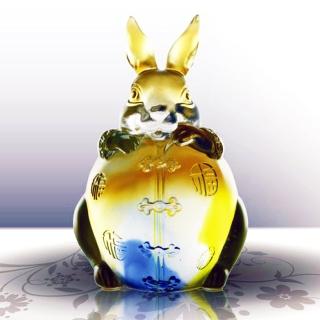 【開元琉璃】琉璃 玉兔添福(附水晶台座)