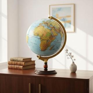 【SkyGlobe】12吋地形行政木質地球儀(中英文對照附燈)