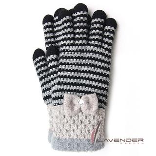 【Lavender】蝴蝶結條紋針織雙層手套(黑色)