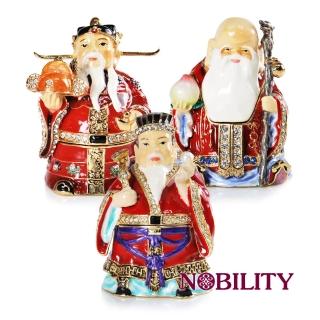 【三卡寶精品】福祿壽神三星 金屬擺件 工藝品 進口奧地利水鑽(珠寶盒套組)