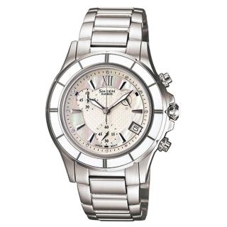 【CASIO】SHEEN系列 極光盛宴都會陶瓷晶鑽腕錶(白 SHE-5516D-7ADR)