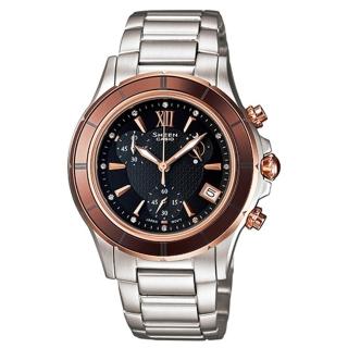 【CASIO】SHEEN系列 極光盛宴都會陶瓷晶鑽腕錶(玫瑰金 SHE-5516SG-5ADR)