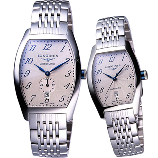 【LONGINES Evidenza 】藝術酒桶型對錶(L26424736+L21424736)