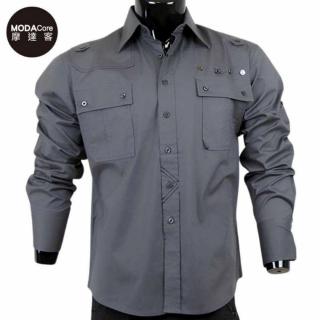 【摩達客】美國進口Born Sinners SP風尚銀灰長袖設計襯衫