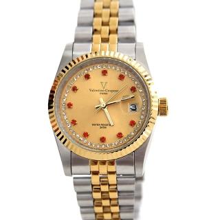 【范倫鐵諾˙古柏】金銀色澤交錯不鏽鋼紅鑽錶手錶