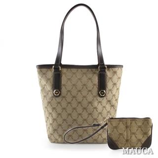 【Mauca】經典LOGO緹花直式購物包(咖啡色)