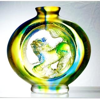 【開元琉璃】寶瓶麒麟 天賜鴻福(琉璃 附水晶台座)