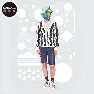 【摩達客】美國LA設計品牌Suvnir黑白格紋雙面針織衫外套