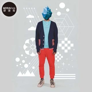 【摩達客】美國LA設計品牌Suvnir深藍紅格紋針織衫外套