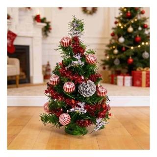 【摩達客】台灣製迷你1呎/1尺(30cm裝飾聖誕樹 銀松果糖果球色系/免組裝)