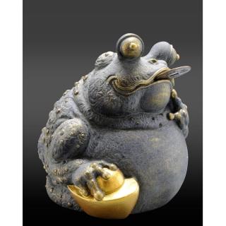 【雕塑藝術大師 羅廣維】開運陶源 青斗石 招財咬錢蟾蜍(招財進寶 旺財金蟾)