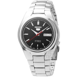 【SEIKO】精工時尚風情格菱紋機械男錶-黑色(SNK607K1)