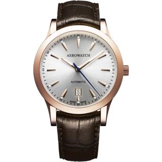 【AEROWATCH】簡約紳士時尚機械腕錶-咖啡(A60947RO02)