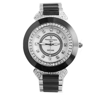 【范倫鐵諾˙古柏】名媛必備珍珠貝面爪鑲方晶鋯石精密陶瓷手錶腕錶