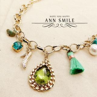 【微笑安安】韓製亮紛流蘇水滴寶石墜手鍊(共2色)