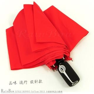 【RainBow】Teflon！Rmomo購物網 假貨B精品自動傘-防風晴雨傘(紅)