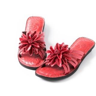 【ALAIN DELON】休閒舒適-全真皮精緻花飾拖鞋W8357(2色黃色紅色)
