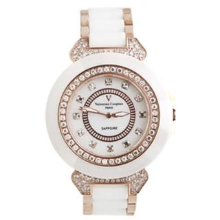 【范倫鐵諾˙古柏】名媛必備珍珠貝面爪鑲方晶鋯石精密陶瓷手錶腕錶