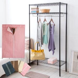 【樂活主義】烤漆黑鐵力士衣櫥-附布套(90X45X180)