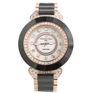 【范倫鐵諾˙古柏】名媛必備珍珠貝面爪鑲方晶鋯石精密陶瓷手錶腕錶