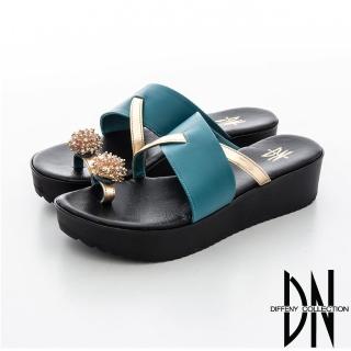 【DN】華麗饗宴 亮眼造型繡球皮飾指環拖鞋(藍)