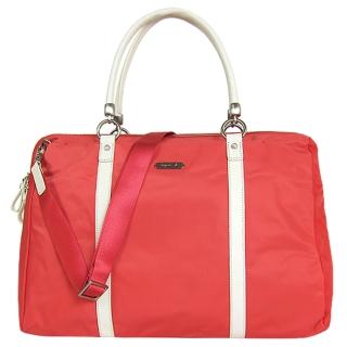 【agnes b.】鐵牌環扣尼龍公事包附斜背帶(桃)