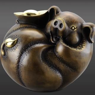 【雕塑藝術大師羅廣維】開運陶源 豬銅雕 禮品(珍寶)