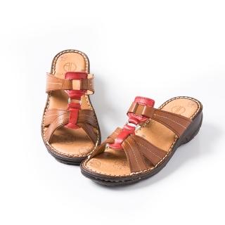 【ALAIN DELON】百搭真皮舒適拖涼鞋W8358(2色 咖啡色 紅色)