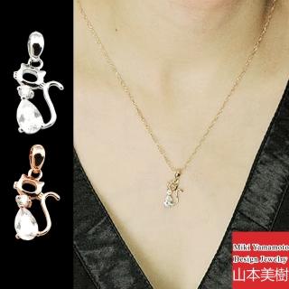 【山本美樹】晶鑽貓咪 奧地利水晶鑽耳環(銀色 / 玫瑰金)