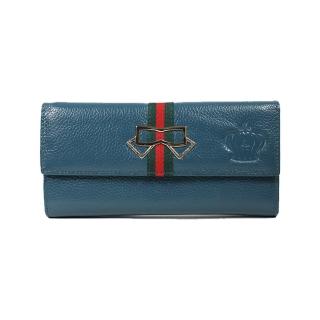 【Dennibella 丹妮貝拉】英倫學院風 質感真皮長夾(藍)