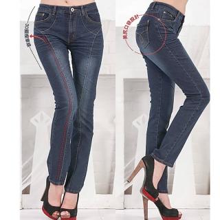 【RH】中腰立體韓系修身顯瘦剪裁牛仔褲(深藍全尺碼S-3L最新空運到貨)