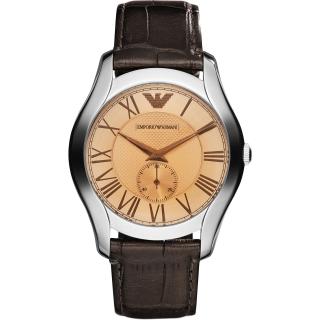 【ARMANI】羅馬時尚小秒針腕錶-香檳金/咖啡/42mm(AR1704)