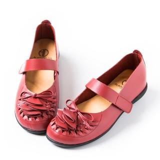 【ALAIN DELON】蝴蝶結層次真皮休閒鞋W7419(2色 駝色 紅色)