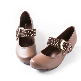 【ALAIN DELON】亮鑽瑪莉珍低跟鞋W9410(3色 黑色 咖啡色 藍色)