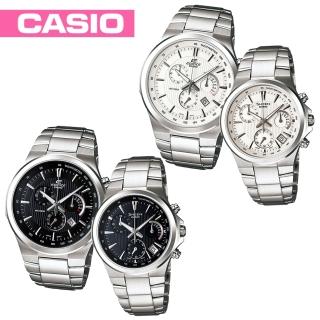 【CASIO 卡西歐 EDIFICE/SHEEN】直條紋都會情侶對錶(EFR-500D+SHE-5019D)
