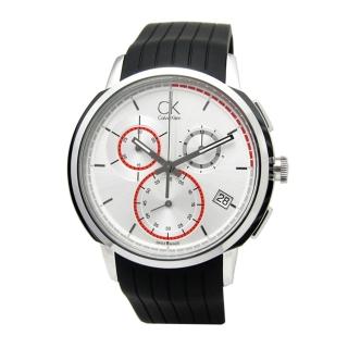 【Calvin Klein】紳士風範‧紅圈三眼計時腕錶-銀(K1V27926)