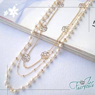 【伊飾童話】亮片玫瑰＊珍珠多墬毛衣長鍊