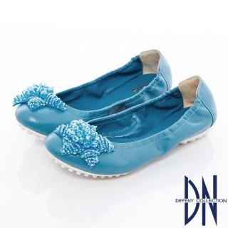 【DN】真皮手工 MIT串珠海星牛皮豆豆鞋(藍)