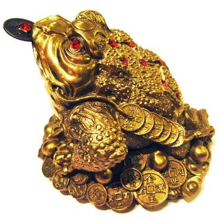 【開運陶源】招財咬錢三腳蟾蜍 銅雕 附贈 旋轉底盤(中)