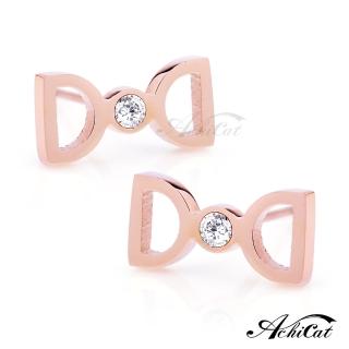 【AchiCat】鋼耳環 小巧蝴蝶結 耳針式 玫金款 抗過敏鋼針 *一對價格* G4028(玫金)