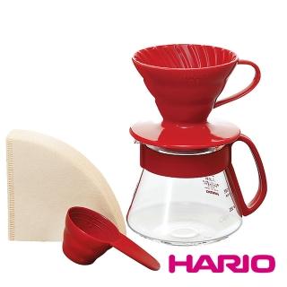 【HARIO富邦momo】V60紅色濾杯咖啡壺組 1～2杯(VDS-3012R)