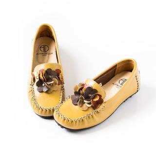 【ALAIN DELON】精緻手工縫線真皮娃娃鞋W7435(2色 黃色 黑色)
