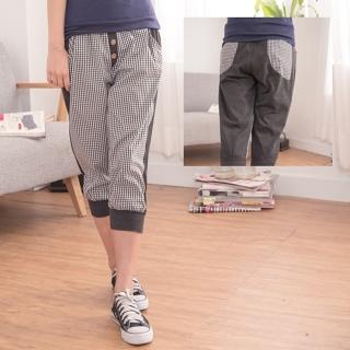 【衣心衣意中大尺碼】簡單休閒-韓風前平織格子貼片口袋休閒褲(黑-灰A3181)