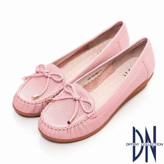 【DN】通勤首選 減壓全真皮蝴蝶結楔型包鞋(粉)