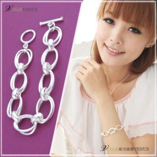 【維克維娜】潮流韓風。雙層橢圓寬版設計T扣925純銀手鍊