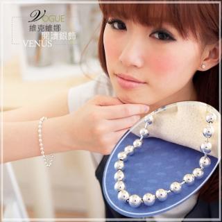 【維克維娜】耀眼亮度。光亮面圓球銀珠 925純銀手鍊