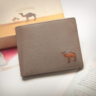 【CAMEL駱駝】西班牙經典真皮水波紋款可拆式6卡3照內拉鍊短夾(淺咖)