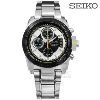 【SEIKO】三眼計時 藍寶石水晶玻璃 日期 防水100M 不鏽鋼手錶 銀x黑框 39mm(7T62-0HB0S.SNAB23J1)