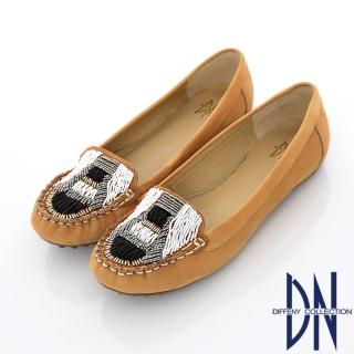 【DN】經典莫卡辛 串珠手工縫線平底包鞋(駝)
