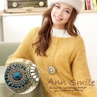 【微笑安安】韓製復古晶亮鏤空圓墜長項鍊(共2色)